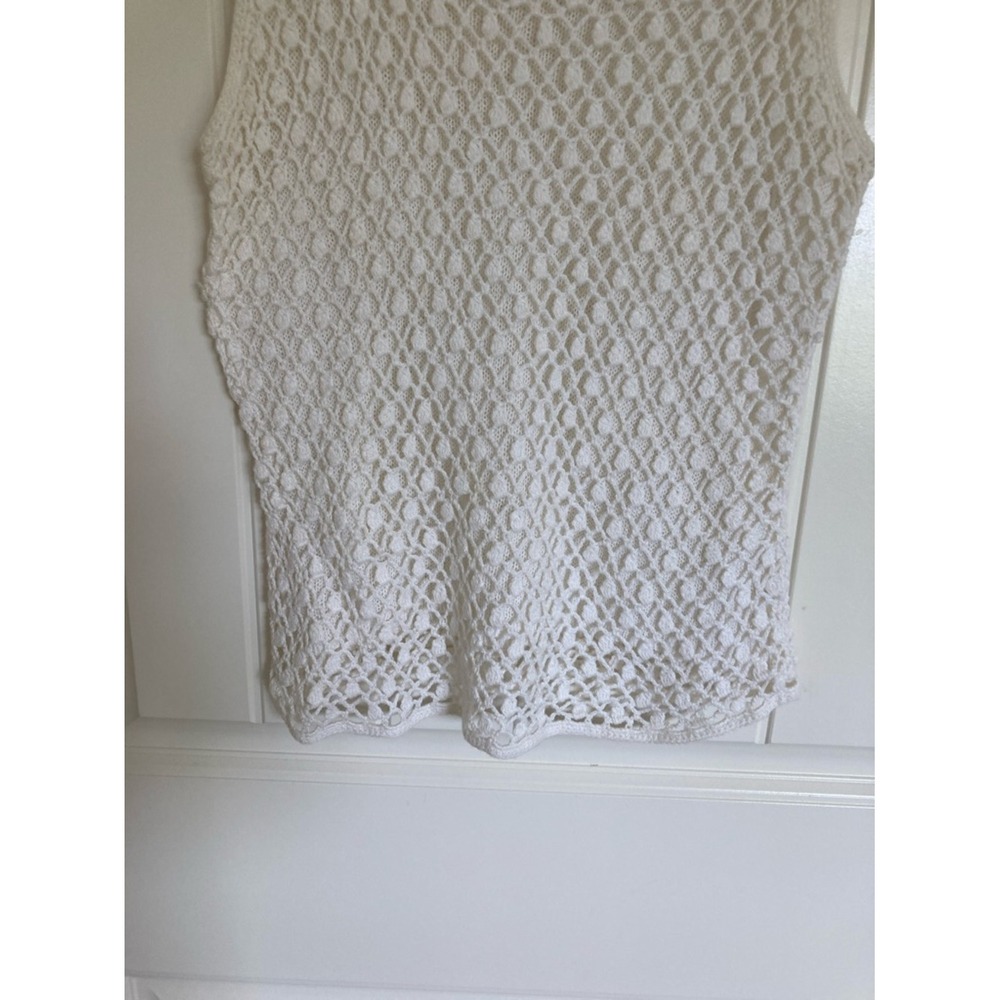 Vtg Norton McNaughton White Crochet Tank Top Size SP Boho Feminine Lined - Picture 4 of 8